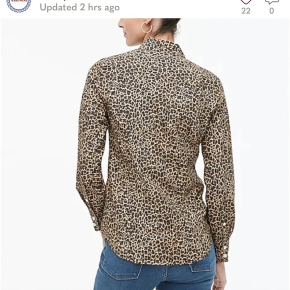 J Crew Curvy Leopard Print Button Up Blouse 4T Cotton Long Sleeve Office Career - Picture 10 of 13